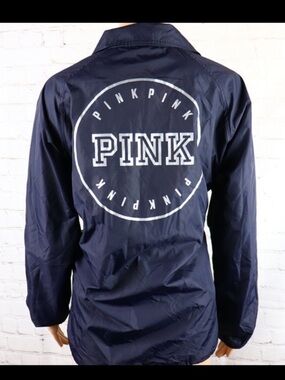 Victoria's Secret PINK Dark Blue snap front Coach jacket